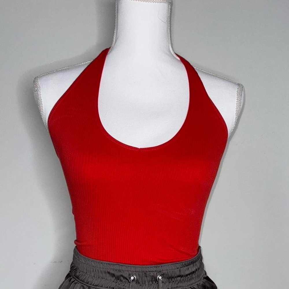 Urban Outfitters Red Ribbed Halter Crop Top